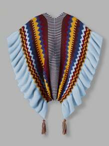 Sunnyshic Cárdigan poncho de talla grande con ribete plisado en estilo retro bohemio