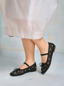 CUCCOO CURVES Women's Bow Contrast Color Flats New Year Holiday Valentines - Black - View 8