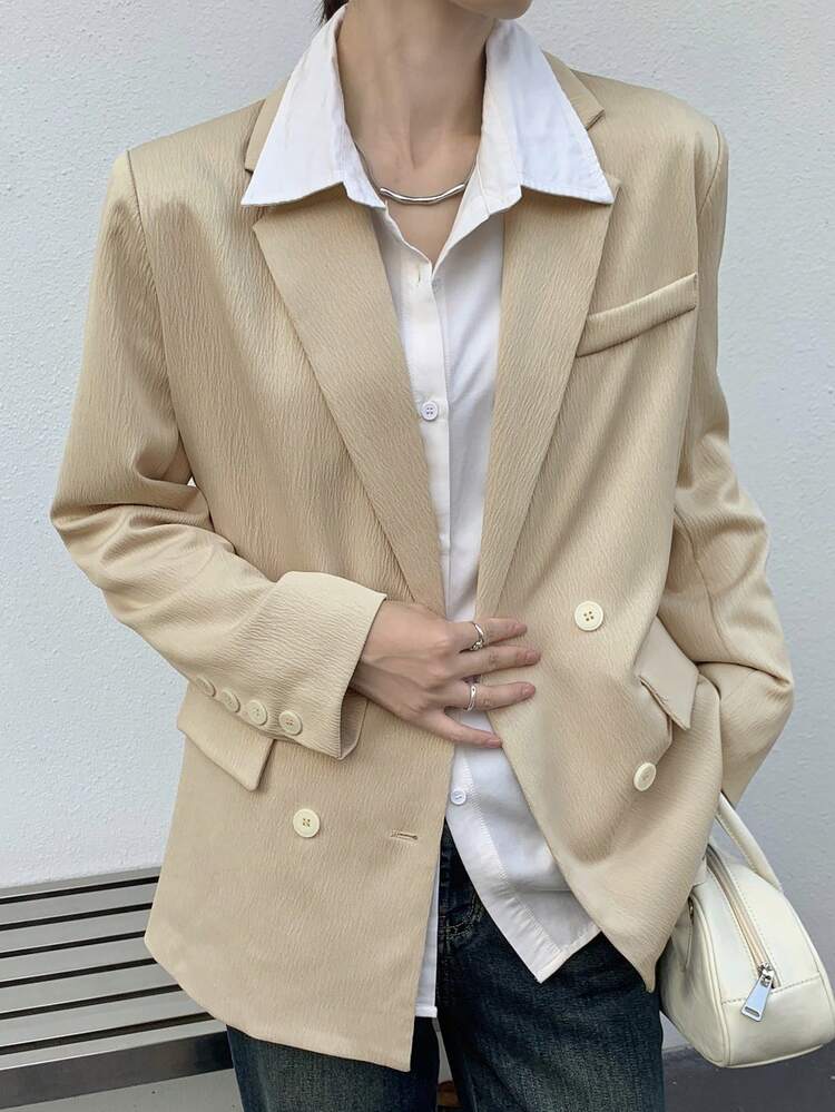 Solid Color Textured Loose Fit Women Blazer,Fall Clothes Business Attire