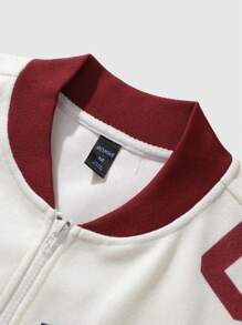 ROMWE MEN Men's Casual Sports Style Number & Letter Print Zip-Up Baseball Jacket Windbreaker