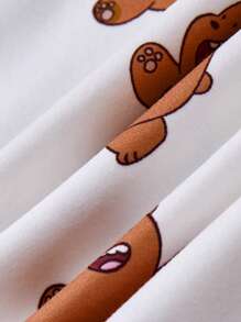 We Bare Bears X SHEIN Young Girl Cartoon Graphic Cute Teddy Bear Full Print Hoodie Brushed Pocket Sweatshirt Dress, Casual For Fall And Winter - White - View 4