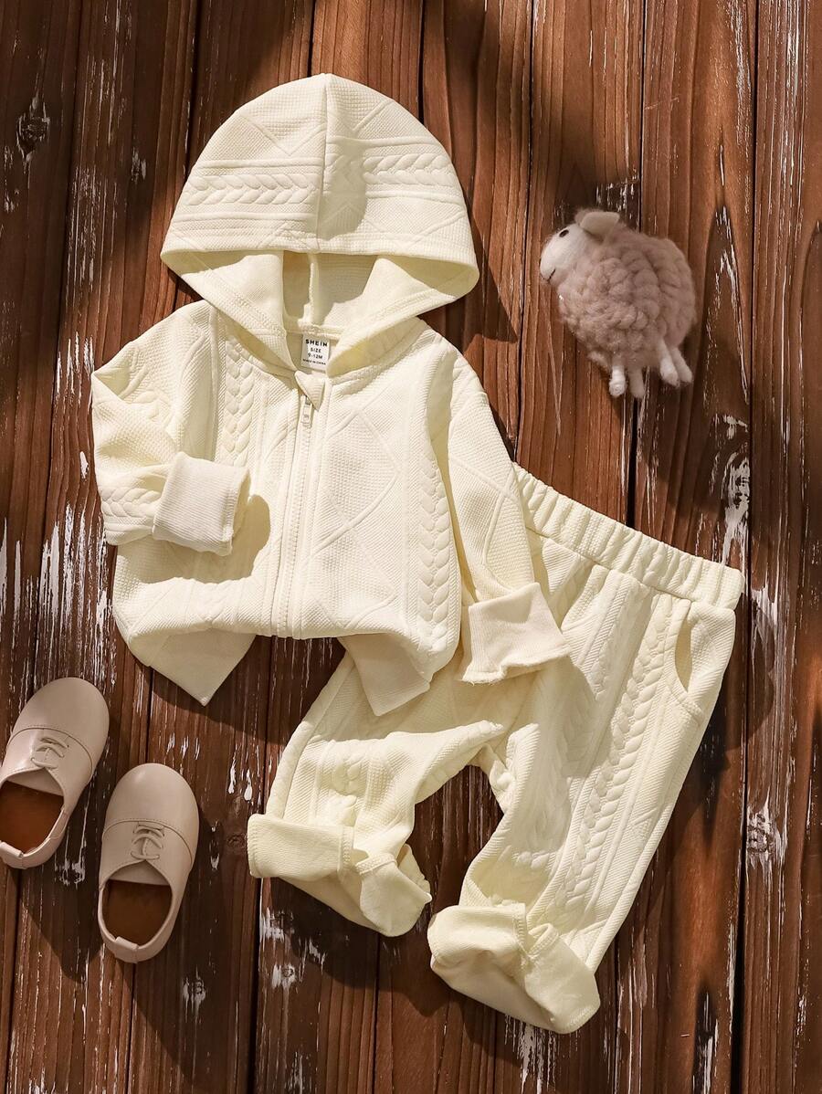 SHEIN 2pcs/Set Toddler Girls' Korean Style Knitted Long Sleeve Top And Flare Pants Outfit, Fall - Apricot - View 1