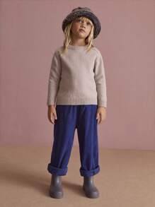 SHEIN Young Girls Basic Casual Loose Fit Round Neck Drop Shoulder Long Sleeve Striped Sweater For Autumn/Winter - Grey - View 3