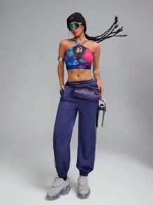 Innovista Pantalones largos para mujer de deporte con zona luminosa y cintura ajustable, para senderismo, campamento al aire libre, uso diario informal y casual, otoño, con dobladillo ajustable y ajustable con cordón, leggings acampanados, marca FP Movement y WAG, apta para aerobics en casa - Azul - Ver 12