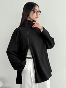 Dazy-Less Unique Design High Collar Plush Thick Zipper Sweatshirt For Women Old Money Style,Fall Women Clothes Business Casual Woman Work Clothes Jacket - Black - View 3