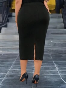 EMERY ROSE 大码时尚高腰百搭铆钉装饰修身半身裙