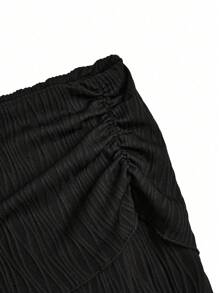 Flirla Plus Size Off Shoulder Fishtail Midi Dress With Drawstring, Flared Sleeves, Stretchy Elegant Vintage - Black - View 6