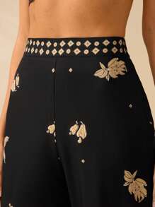 CAJUNI Quần ống rộng Palazzo dài siêu dài họa tiết chim nhiệt đới Boho, chuối và hình học dành cho nữ - Nhiều màu - Xem 5