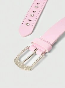 ROMWE Kawaii Thắt lưng thun trang trí trái tim pha lê cổ điển, Phụ kiện quần jeans trái tim nữ tính - Hồng - Xem 4