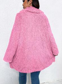 Calvaya Casaco Felpudo Plus Size, Cor Sólida na Moda, Outono/Inverno - Rosa chiclete - Visão 2