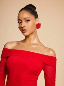 SHEIN SXY 1 Pair Handmade Unique Stud Earrings, Casual Everyday Wear - Red - View 6