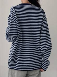 DAZY Women Casual Striped Crew Neck Loose Knit Sweater, Suitable For Autumn/Winter,Fall Women Clothes