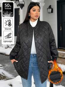 SHEIN EZwear Áo khoác lông vũ chần bông màu đen cỡ lớn cho nữ và lông vũ cho mùa đông - màu đen - Xem 3
