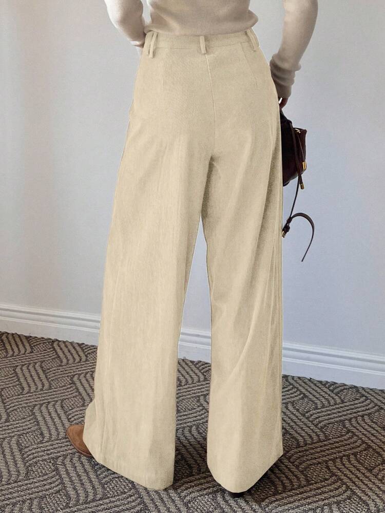 Women's Casual Solid Color Pleated Wide Leg Pants Fall,Winter