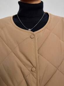 EastFlair Women's Diamond Quilted Collarless Light Padded Coat Coat, New Autumn/Winter Collection - Khaki - View 9