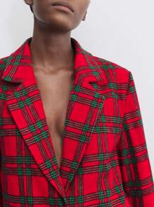 Maija Áo khoác blazer kẻ caro cổ bẻ tay dài màu đỏ tối giản cho tiệc Giáng sinh dành cho nữ, mùa đông - Đỏ - Xem 5