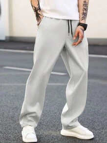 Manfinity Homme Men's Casual Plain Color All-Match Pants, Suitable For Spring & Autumn, Fall - Light Grey - View 4