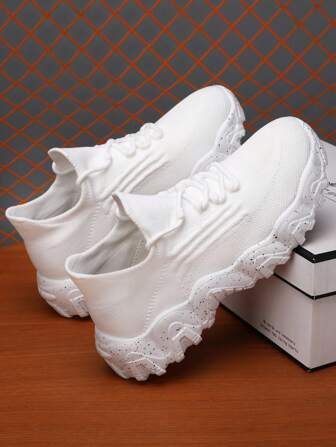 Comfortable Breathable Casual Walking Shoes, Thick Sole Sneakers For Teenagers