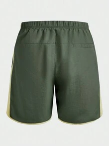 Manfinity Sport Corelite Shorts deportivos casuales tipo novio con cintura elástica y estampado de letras para hombre - Verde militar - Ver 2