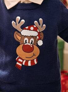 SHEIN Baby Boy Cartoon Print Casual Long Sleeve Sweater, Autumn/Winter, For Christmas - Royal Blue - View 6