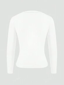 Camiseta de mujer XLLAIS con cuello en V sexy, elástica, gris, suave y casual de manga larga