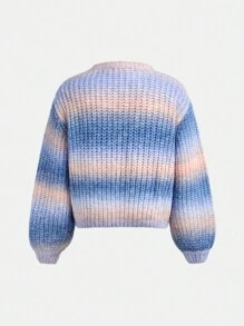 SHEIN 1pc Tween Girl Ombre Textured Knit Sweater, Crafted With 3D Weaving Technique For Elegant Look, Suitable For Outgoing, Photoshoot To Showcase Fashionable Style, Charm And Winter Clothes - Pink - View 2