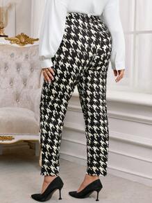EMERY ROSE Plus Size Winter Women's Casual Commuter Houndstooth Print Tapered Pants,Elegant For Women