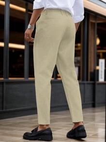 Manfinity Bizformal Men Plain Color Front Button Pocket Casual Pants, Everyday Wear - Apricot - View 2