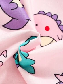 Baby Girl 2pcs/Set Dinosaur Print Pattern Full Print Cute Outfit, Autumn/Winter - Pink - View 4