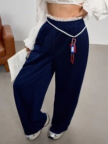 EastFlair Women's Casual Lace Waistband Sweatpants For Spring And Autumn Daily Wear - Navy Blue - View 6