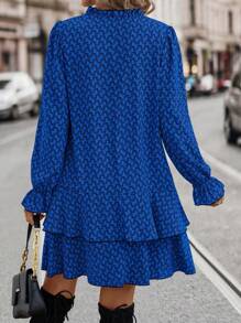 EMERY ROSE 1pc Women All-Over Print Minimalist Short Casual Dress With Long Sleeve, For Daily Wear