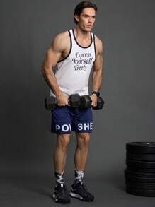 Manfinity Sport Corelite Boyfriend Stil Herren Slogan Muster Color-Blocking Trim Sport Tank Top