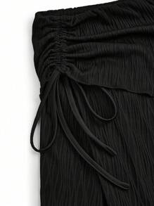Flirla Plus Size Off Shoulder Fishtail Midi Dress With Drawstring, Flared Sleeves, Stretchy Elegant Vintage - Black - View 3