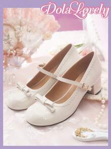 Dola Lovely Tacones altos con puntera redonda, decorados con moño y en unicolor, ideales para uso diario y salidas nocturnas, perfectos para Año Nuevo, Día de San Valentín y otras festividades