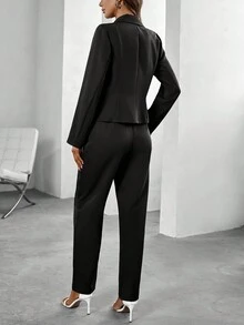 Bộ đồ công sở thường ngày màu trơn ve khía tay dài hai hàng khuy cho nữ và quần - màu đen - Xem 2