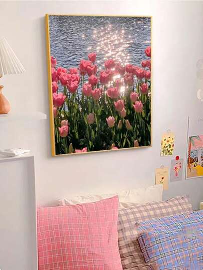 1set Tulips By The River Pattern DIY Diamond Painting Without Frame, Suitable For Adults And Children Beginners Diamond Art Kit Diy,Diamond Art Painting For Gift Home Decoration,Wall Decoration Christmas For Holiday Gift Giving