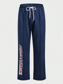 Gym Rark Boyfriend Style Men's Casual Slogan Print Drawstring Waist Sweatpants Sweat Pants - Navy Blue - View 1