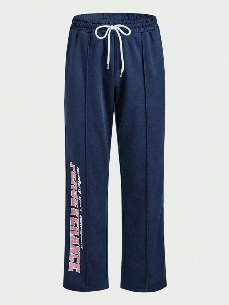 Gym Rark Boyfriend Style Men's Casual Slogan Print Drawstring Waist Sweatpants Sweat Pants - Navy Blue - View 1