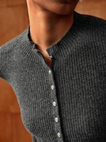 MOTF PREMIUM CASHMERE BLEND SOLID SINGLE BREASTED PLACKET CARDIGAN - Grey - View 3