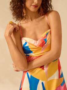 CAJUNI Boho Colorful Tropical Plant Print Sleeveless Sling, Hollow-Out Back Tie Long Dress, Casual Beach Holiday Summer Dress For Women