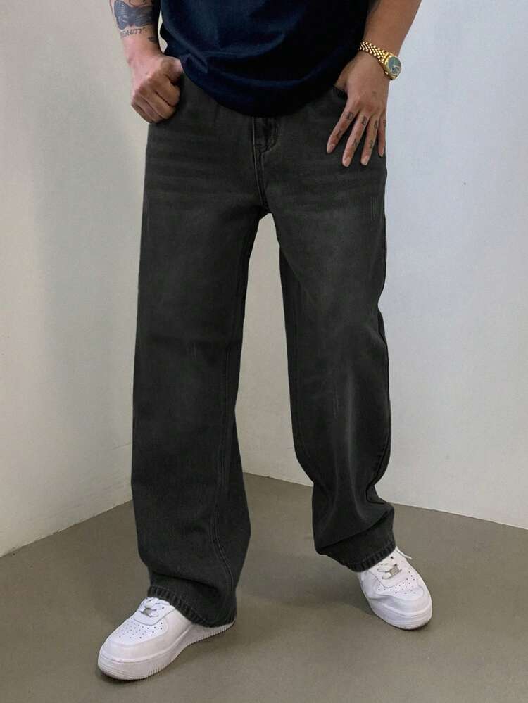 Men's Plain Pocket Casual Jeans, Everyday Wear, Grunge