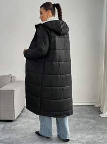 SHEIN Essnce 长袖连帽拉链夹克，带口袋 - 黑色 - 查看 2