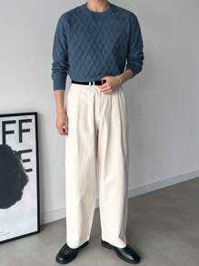 DAZY Suéter minimalista de unicolor, cuello redondo, manga larga para hombre, uso casual para el verano
