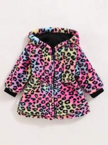 SHEIN Explorewe Áo khoác parka dài vừa phải họa tiết da báo có thể đảo ngược cho bé gái, thích hợp mặc hàng ngày vào mùa thu/đông, áo hoodie kết hợp, đồ nỉ, váy - Nhiều màu - Xem 9