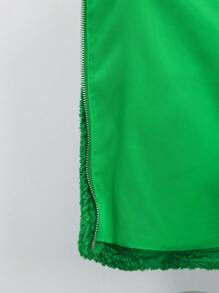 Maija Women Green Solid Color Fluffy & Teddy Sherpa Front Zipper Sleeveless Patchwork Collar Christmas Outerwear Casual Vest