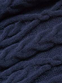 Plus Size Casual Hoodie Cardigan Med Knappar Framtill, Höst/Vinter - Marinblå - Visa 4