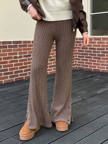 Jouncy Women's Solid Color Simple Casual Pants - Coffee Brown - View 1
