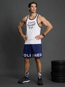 Manfinity Sport Corelite Boyfriend Stil Herren Slogan Muster Color-Blocking Trim Sport Tank Top