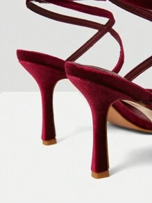 MOTF PREMIUM WOMEN'S ELEGANT PARTY ANKLE STRAP SANDALS, SEXY MINIMALIST STYLE, VERSATILE RED HIGH HEELS, FOR NEW YEAR HOLIDAY, SPRING SHOES SPRING BREAK EASTER PROM HEELS FOR CHRISTMAS - Burgundy - View 8