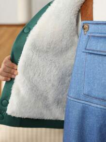 Cozy Pixies Young Girl Letter Print Color Block Casual Knitted Baseball Jacket - Green - View 15